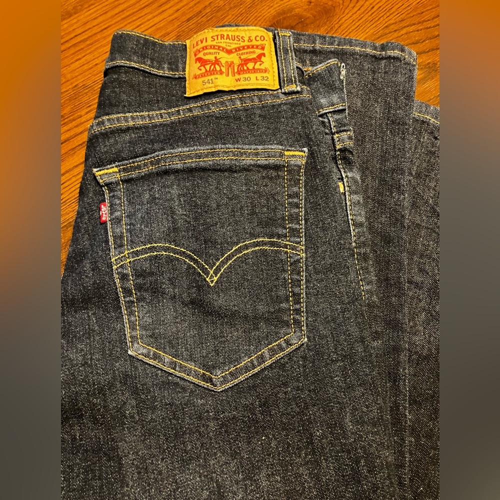 Levi's Men's 541 Straight Jeans in Dark Indigo with Yellow Stitching